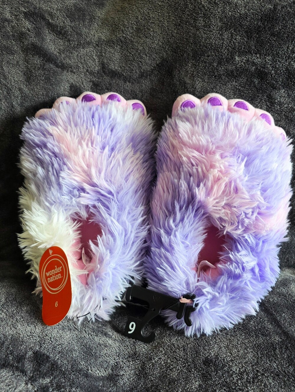 New Kids Girls Purple Fuzzy Monster Bigfoot Yeti Feet Slippers Size 6 / women 8